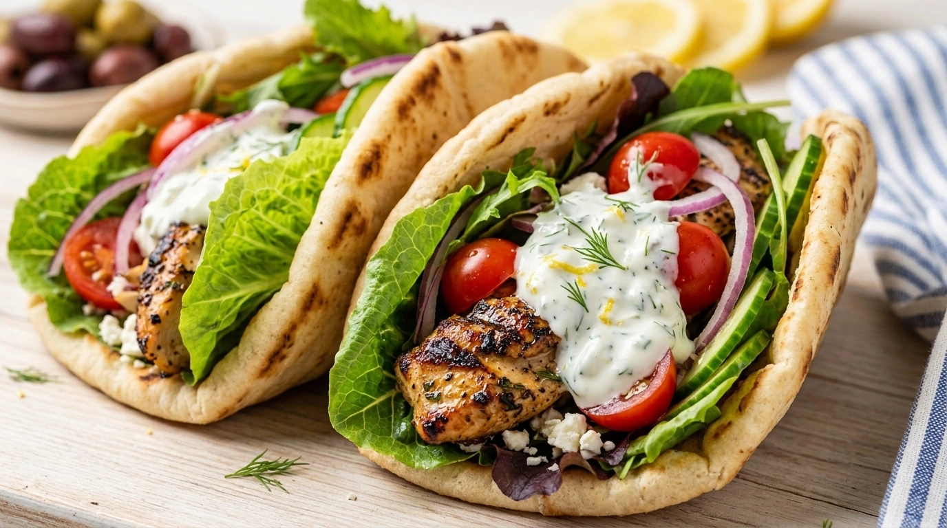 Fylld Pita med kyckling, feta och dressing